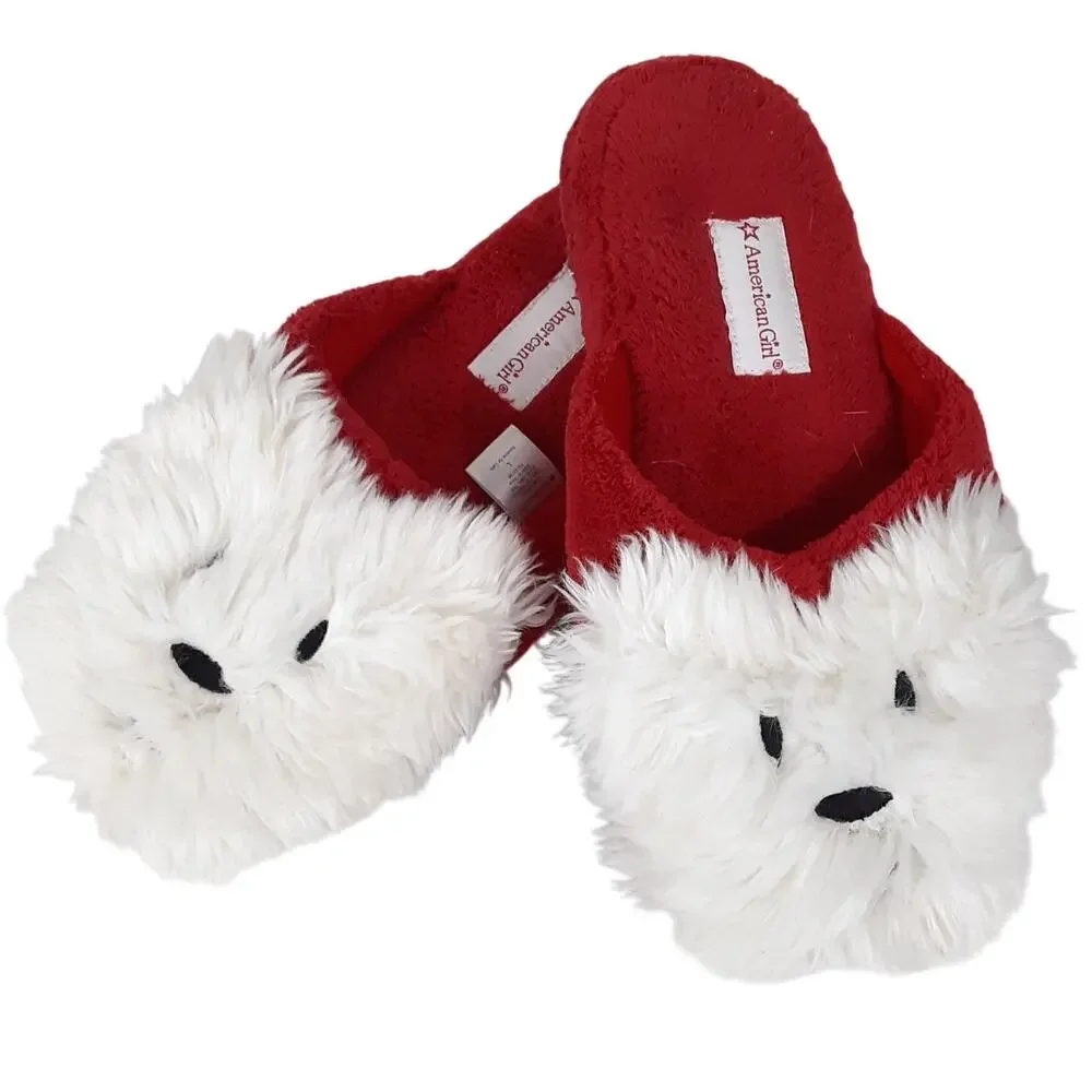 American Girl Coconut Puppy Dog Slippers Girls Large 6-7 Slip On Firm Outsoles